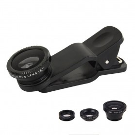 3-in-1 Fish Eye Lens / Wide Lens Universeel Zwart