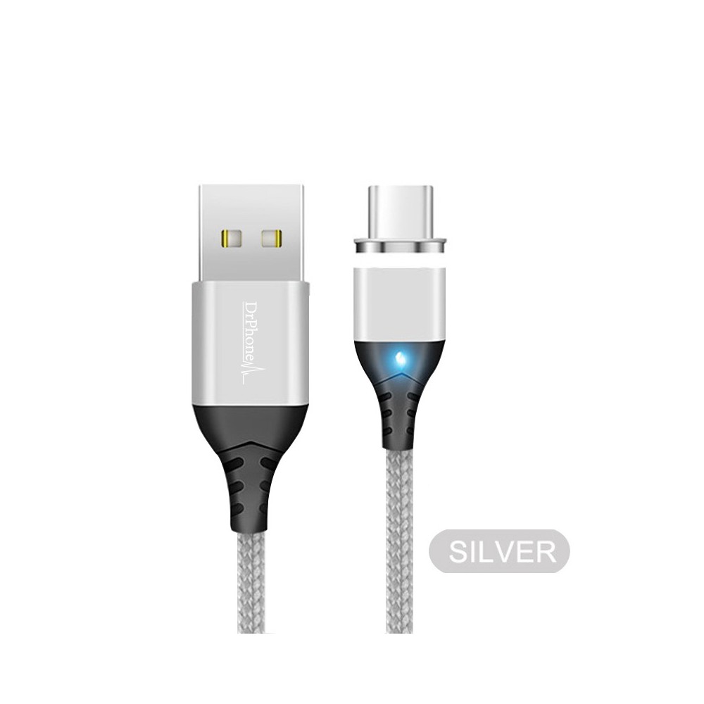 Betekenis leerplan aanraken DrPhone Echo Series - 2 Meter - Zilver - Magnetische USB-C Kabel 3A Type-C  oplaadkabel - Snellader - Nylon