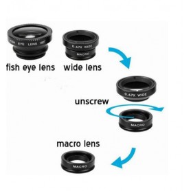 3-in-1 Fish Eye Lens / Wide Lens Universeel Zwart