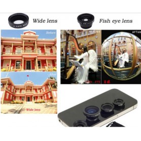 3-in-1 Fish Eye Lens / Wide Lens Universeel Zwart