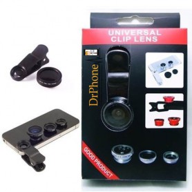 3-in-1 Fish Eye Lens / Wide Lens Universeel Zwart