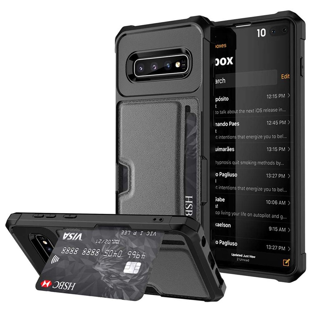 verlichten ethiek Deuk DrPhone Galaxy S10 TPU Kaarhouder Armor Case met magnetische autohouder  ondersteuning - Zwart