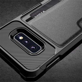 DrPhone Galaxy S10e TPU Kaarhouder Armor Case met magnetische autohouder ondersteuning - Zwart