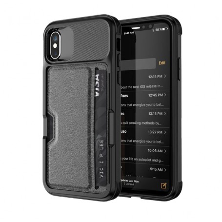 Raar Kangoeroe Bewonderenswaardig DrPhone iPhone X/XS TPU Kaarhouder Armor Case met magnetische autohouder  ondersteuning - Zwart