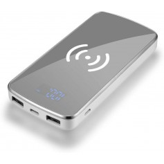 DrPhone PB3 Draadloze Qi Oplader + Mirror Power Bank 30000 mah met 2 USB poorten & Digitale Display - Wit