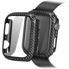 DrPhone Apple Watch 4/5 44 mm Carbon Fiber Textuur Bumper Hard PC Case