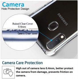 DrPhone Samsung A20E TPU Hoesje - Siliconen Bumper Case met Verstevigde randen – transparant