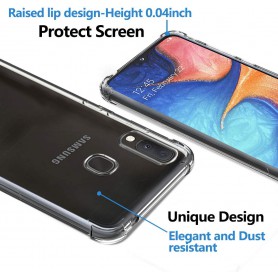 DrPhone Samsung A20E TPU Hoesje - Siliconen Bumper Case met Verstevigde randen – transparant