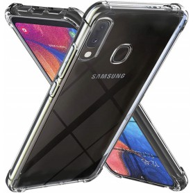 DrPhone Samsung A20E TPU Hoesje - Siliconen Bumper Case met Verstevigde randen – transparant