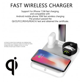 DrPhone DX4 - USB Wireless 4 IN 1 Oplader + Dock voor Apple Watch Airpods iPhone + Bureau LED Lamp - Wit