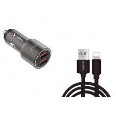DrPhone QC-Alumi - 2 Poort Metalen Autolader + 1 Meter Oplaadkabel - Kabel - Geschikt voor iPhone en iPad