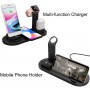DrPhone Ultimate 5 in 1 Oplaadstation - Qi Draadloos – Type-c/Micro usb/Lightning & AirPods - Apple Watch Standhouder – Zwart