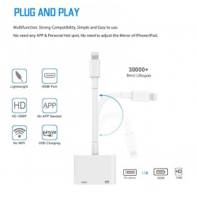 DrPhone 3 in 1 - Lightning Digital AV Adapter - HDMI naar lightning kabel - iPhone 11 / XS / Max / XR / iPhone 7 / 8 / iPad8 / i