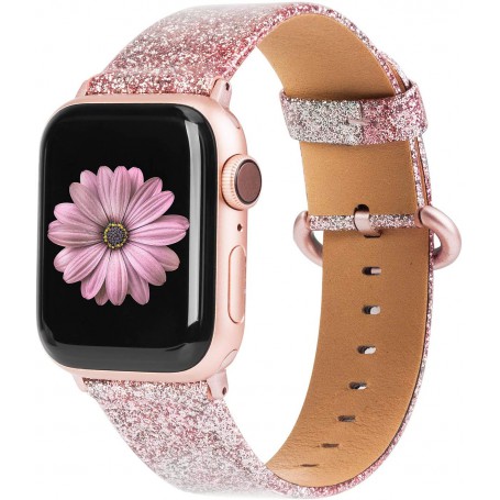 DrPhone Apple Watch 5/4/3/2 42/44mm Vrouwen Glitter Bling PU Lederen Armband Rosegold