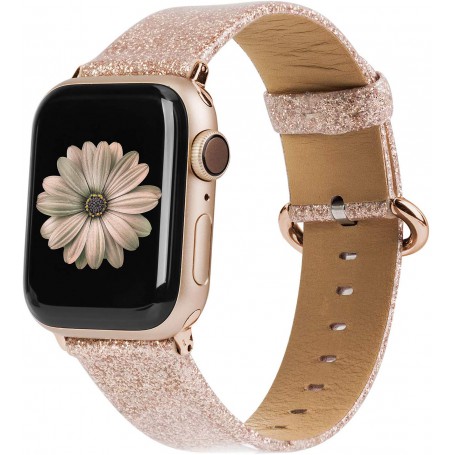 DrPhone Apple Watch 5/4/3/2 42/44mm Vrouwen Glitter Bling PU Lederen Armband Goud