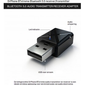 DrPhone -  Bluetooth 5.0 Ontvanger / Receiver Draadloze Audio Muziek Stereo adapter Dongle voor TV PC Bluetooth Speaker