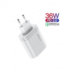 DrPhone - ICON Lader - 36W Charge - 2 Poort Stekker Oplader - USB-C + USB - Power Delivery - Voor o.a. Apple / Samsung / HUAWEI