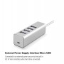 DrPhone USB 3.0 Hub Met 4 Poorten Aluminium Hub met micro-usb ingang – Zilver