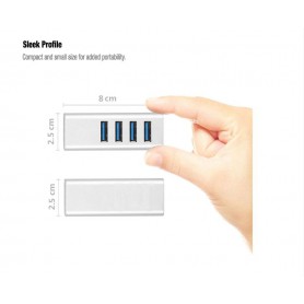 DrPhone USB 3.0 Hub Met 4 Poorten Aluminium Hub met micro-usb ingang – Zilver