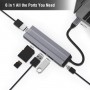 DrPhone 6 in 1 Aluminium USB C Hub Type C 3.1 HDMI 4K UHD 30HZ + USB 3.0 / 2.0 + Charge PD Type C + Micro SD-kaartlezer