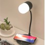 DrPhone SmartSound – 3 in 1 Lamp - Smart Speaker + Nachtlamp + Draadloos Laden - Bluetooth 5.0 - Bureaulamp - Zwart
