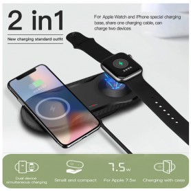 DrPhone Compaq - 2 in 1 Draadloze QI Lader voor o.a. Apple Watch 5 / 4 + iPhone 11 – 10W Lader - Wit