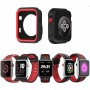 DrPhone Apple Watch 1/2/3 42 mm Dual TPU Sport Siliconen Case - Volledige bescherm Case - Rubber Case â Zwart/Rood