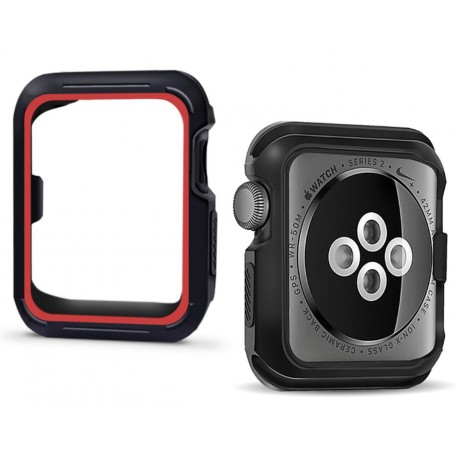 DrPhone Apple Watch 1/2/3 42 mm Dual TPU Sport Siliconen Case - Volledige bescherm Case - Rubber Case â Zwart/Rood