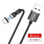 DrPhone LINI-series USB C Magnetische kabel – 2.4A - Nylon Gevlochten 540° Graden L-Vorm & Recht Roterende Combinatie - Zwart