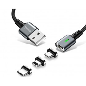 DrPhone iCON Series - Qualcomm 3.0 - Magnetische Oplaadkabel + Datakabel 3 in 1 - Micro USB + Lightning + USB-C - Zwart