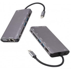 DrPhone HB8 USB C Hub - 8 in 1 - USB3.0x2 + HDMI 4K /VGA 1080P+Jack 3.5+Gigabit Network LAN + Type-C(Pd) 87W