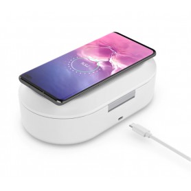 DrPhone Chargebox - Gecertificeerd Draadloos Qi Lader + LED UV Sterilisator Box - Desinfecteert Smartphone / Sieraden