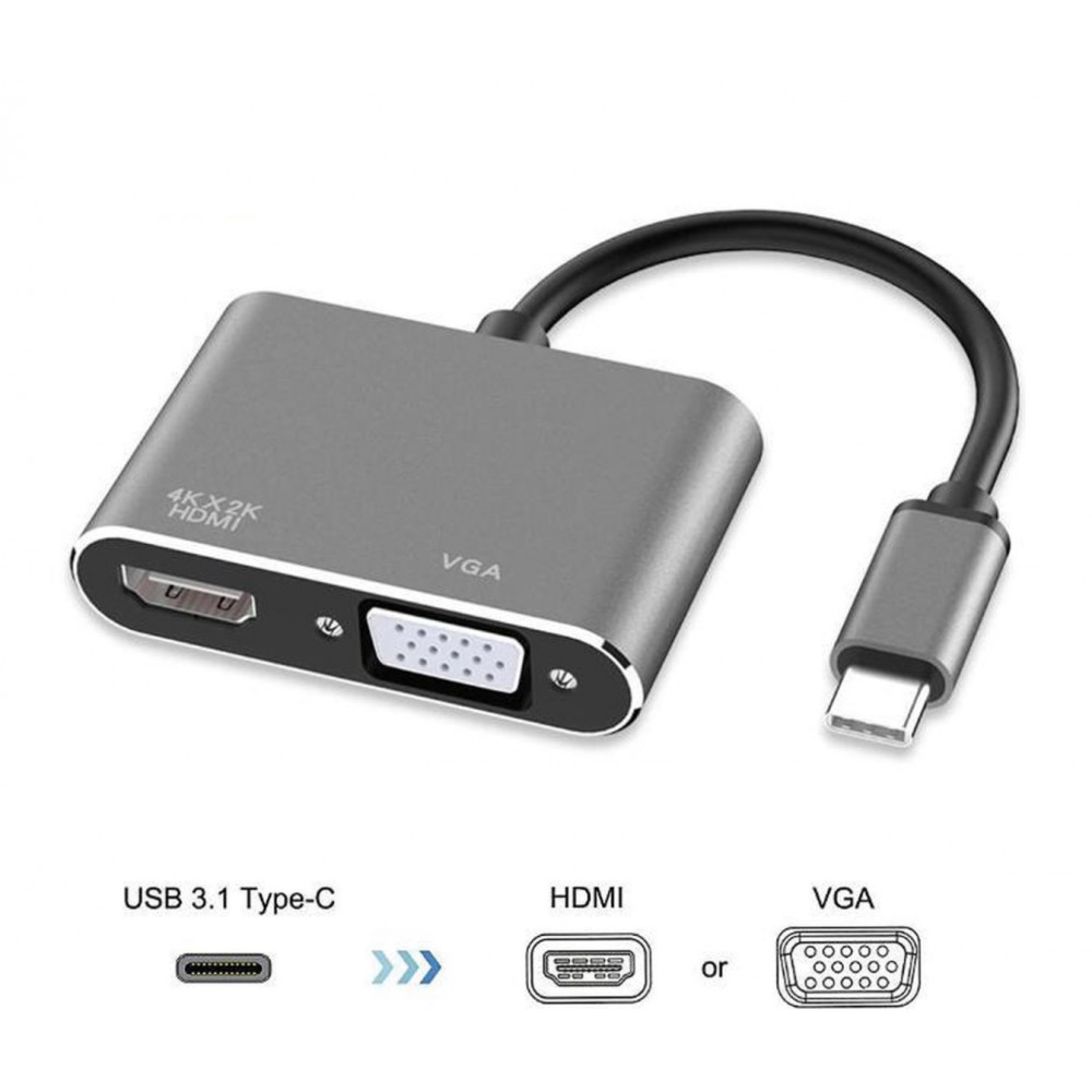 Zonder koolhydraat Bij naam DrPhone CHX - 2 in 1 Adapter USB-C naar HDMI & VGA - 4k 3840*2160P /