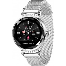 DrPhone Ladies ART - Smartwatch Vrouwen - Luxe Armband - Ultradunne Slimme Horloge - Hartslagmeter - Stappenteller - Zilver