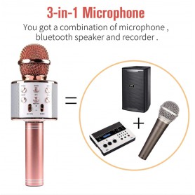 DrPhone Karaoke Microfoon Draadloos Met Bluetooth-luidspreker – Handheld KTV- Rosegold