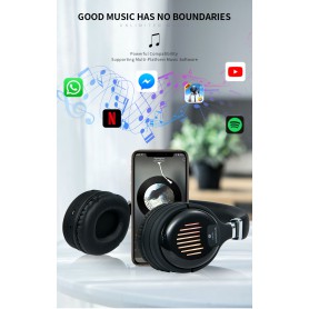 DrPhone WH1 Draadloze Koptelefoon met GRB- verlichting - Diepe bas en CVC Geluidsisolerend Met Microfoon/ FM & SD Card – Goud