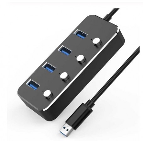 DrPhone AH1 Aluminium 4-poorten USB 3.0 Hub met Aan/Uit Schakelaars - 5Gbps - Splitter - Zwart