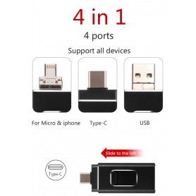 DrPhone EasyDrive - 16GB - 4 In 1 Flashdrive - OTG USB 3.0 + USB-C + Micro USB + Ligtning iPhone - Android - Tablet Opslag