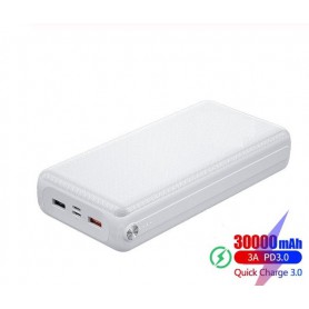 DrPhone PW3 Powerbank 30.000mAh  – Snel Opladen Qualcom 3.0 - PD 3.0 USB C Power Delivery- 18W  -Wit
