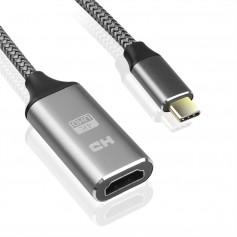 DrPhone TNA Type C naar HDMI Gevlochten Kabel- 4K Ultra HD Adapter Aluminium (werkt ALLEEN met apparaten met DP Alt Mode) Zilver