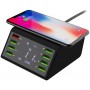 DrPhone SmartC3 Draadloos laadstation - USB-Oplader - 8-poorten en 1 Draadloze Qi Lader met Display & Multi bescherming