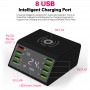 DrPhone SmartC3 Draadloos laadstation - USB-Oplader - 8-poorten en 1 Draadloze Qi Lader met Display & Multi bescherming