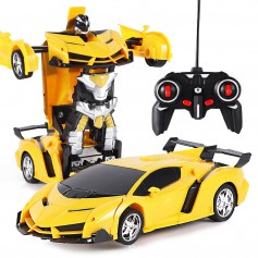 DrPhone ATR1 2 In 1 RC Auto Transformatie Robot - Sport Voertuig Model met Afstandsbediening & Radio besturing - Geel