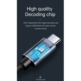 DrPhone - MCD USB-IF Certificatie - Type C naar 3.5mm DAC HIFI Audio Kabel + Bellen / Muziek / Volume Controle