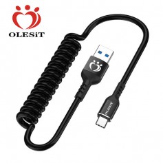Olesit Intrekbare USB-C Type C Flexibele Elastische Koord Snel Lader – 3.0A – 150 CM – Zwart