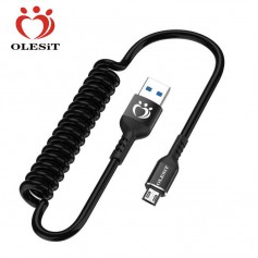 Olesit Intrekbare Micro USB Flexibele Elastische Koord Snel Lader – 3.0A – 150 CM – Zwart