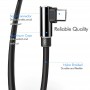 DrPhone D9 Micro USB Dubbele 90° Haakse Nylon Gevlochten 2.4A kabel – 2 Meter -Datasynchronisatie & Snel opladen – Zwart