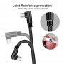 DrPhone D9 Lightning Dubbele 90° Haakse Nylon Gevlochten 2.4A kabel – 2 Meter -Datasynchronisatie & Snel opladen – Zwart