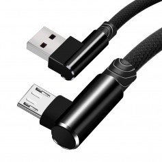 DrPhone D9 Micro USB Dubbele 90° Haakse Nylon Gevlochten 2.4A kabel – 1 Meter -Datasynchronisatie & Snel opladen – Zwart