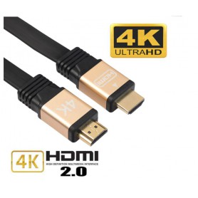 DrPhone Hi-Speed Flat Series HDMI naar HDMI Kabel HDMI 2.0 60Hz – 5 Meter - 18GBPS – 30AWG– Goud/Zwart